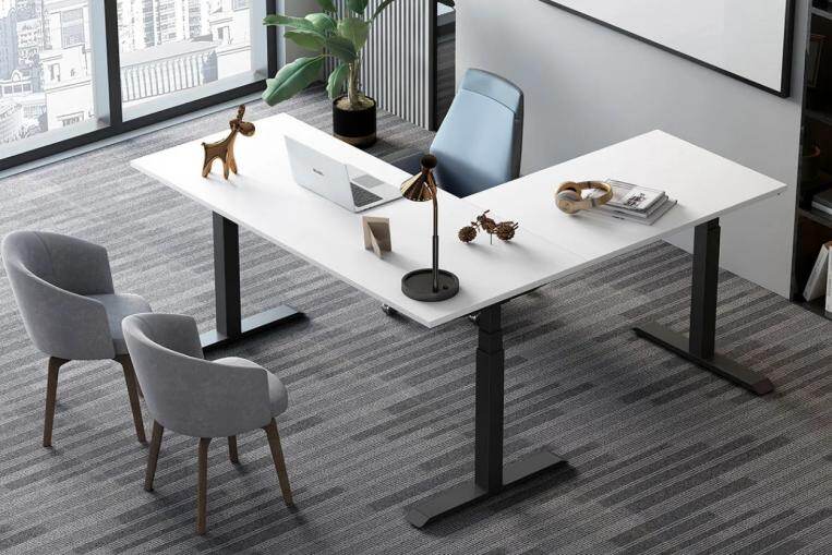 Mesa de escritorio ajustable con banner para mesas ajustables para sentarse y ponerse de pie