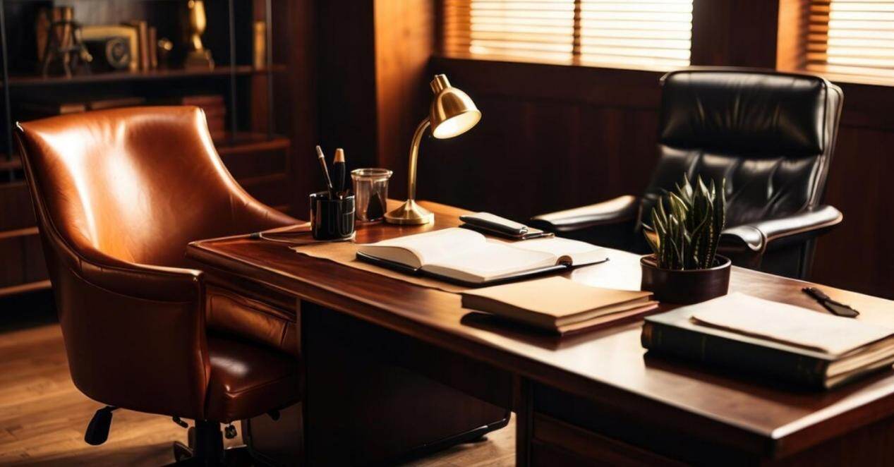 interior de oficina elegante con silla de cuero