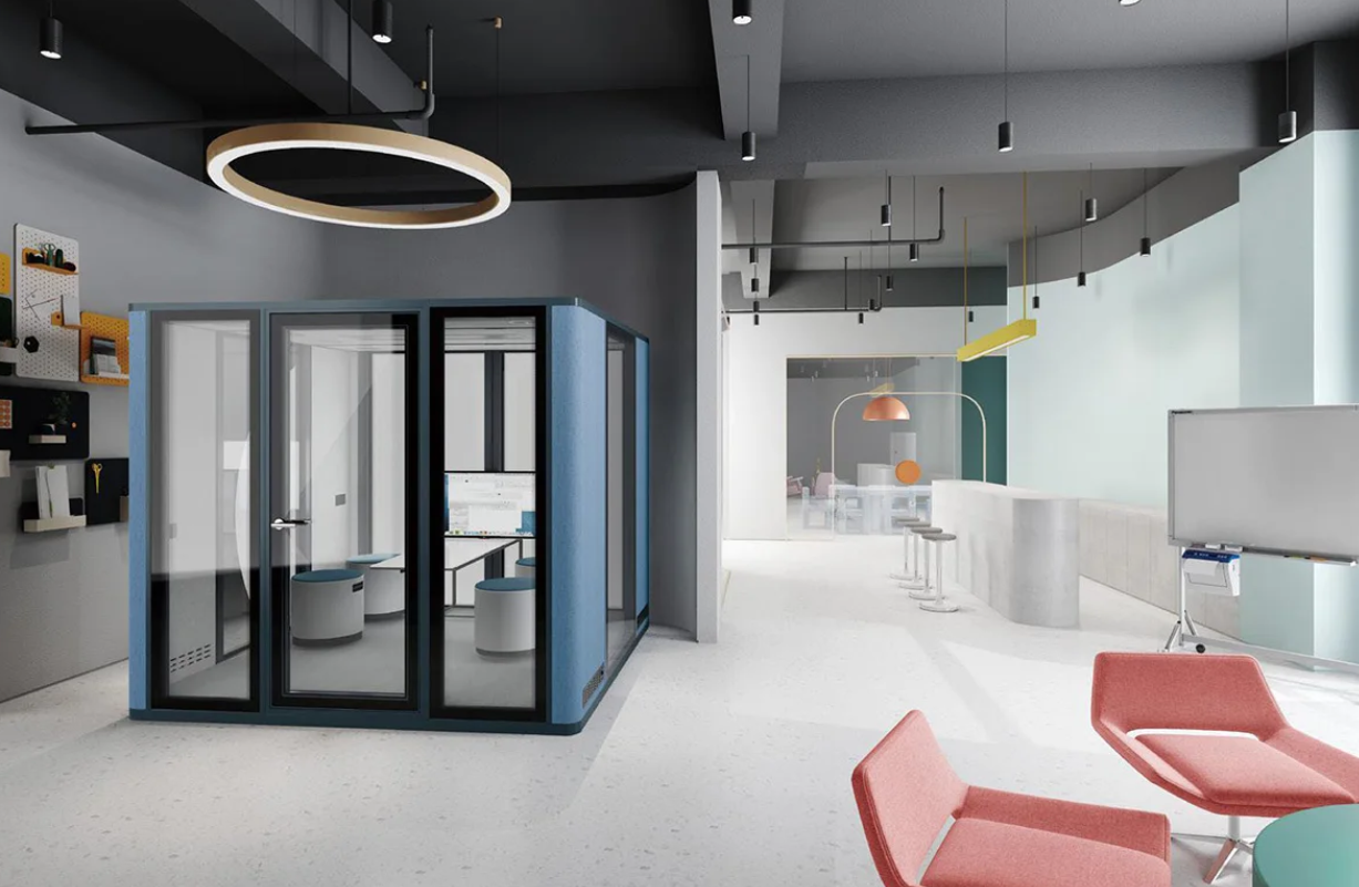 Cabina para salas de reuniones azules de mwworkstiation
