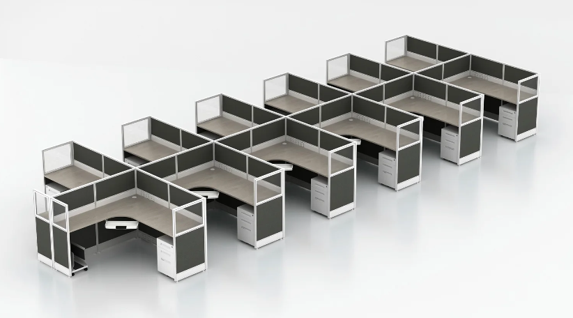 cubículos de oficina modulares en forma de L