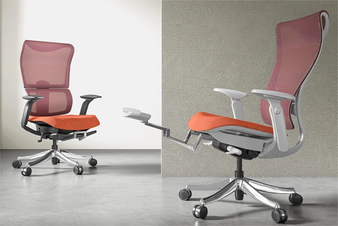 Silla de oficina con forma de flamenco para teletrabajo.